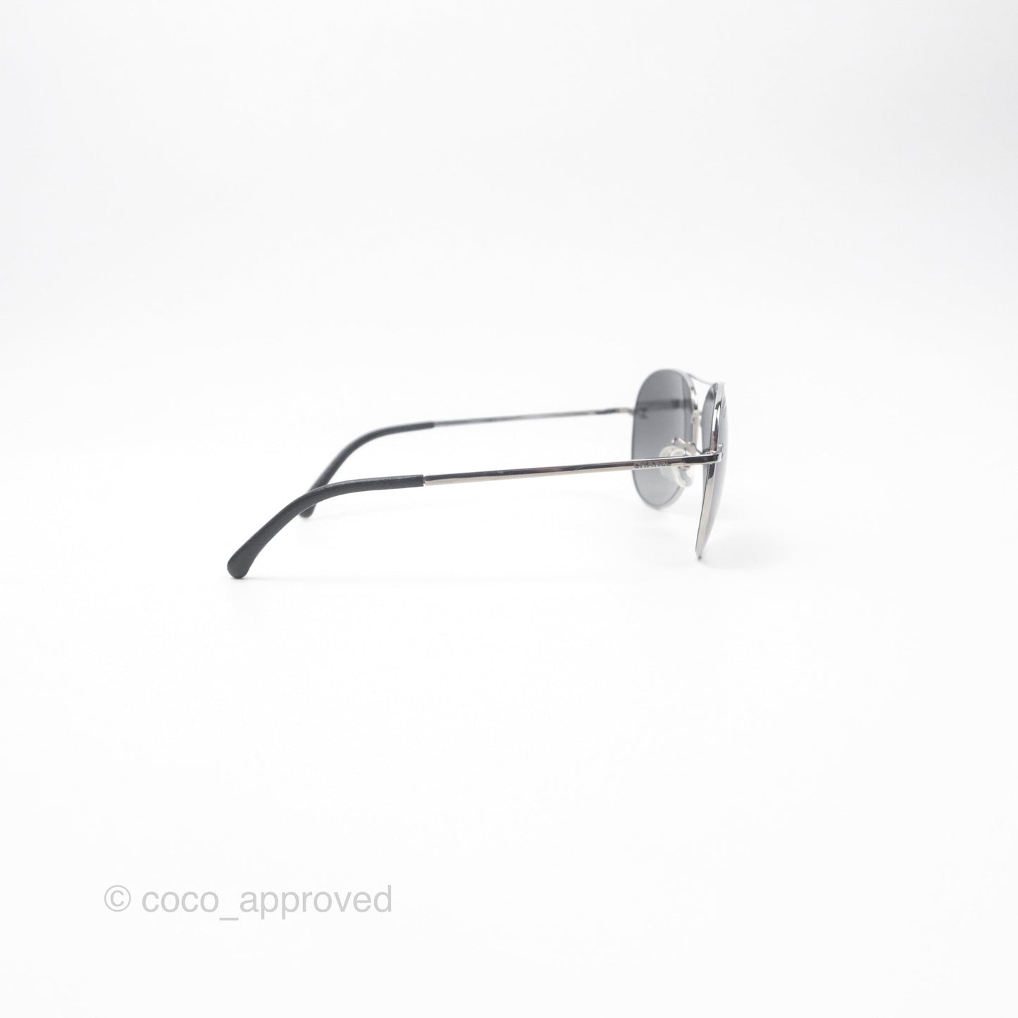 Chanel 4189 Pilot Sunglasses in Titanium and Calfskin Grey Lense