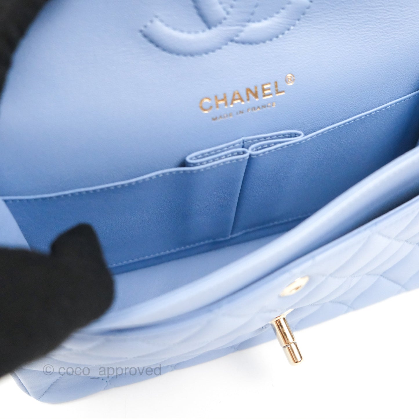 Chanel Small Classic Quilted Flap Blue Sky Lambskin Gold Hardware 21C