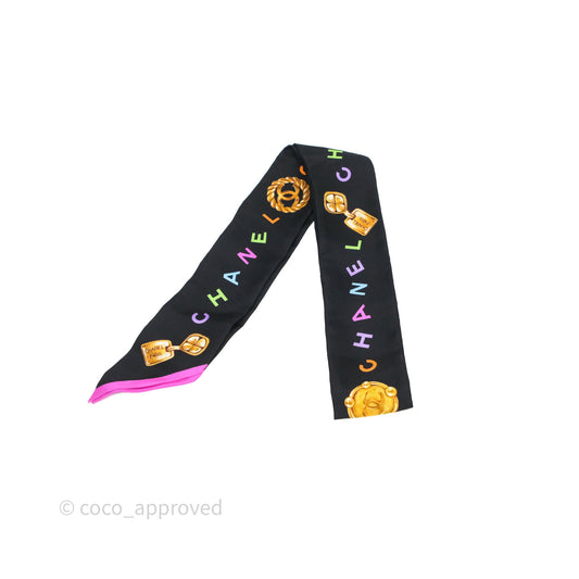 Chanel Logo Silk Twilly Black Multicolor
