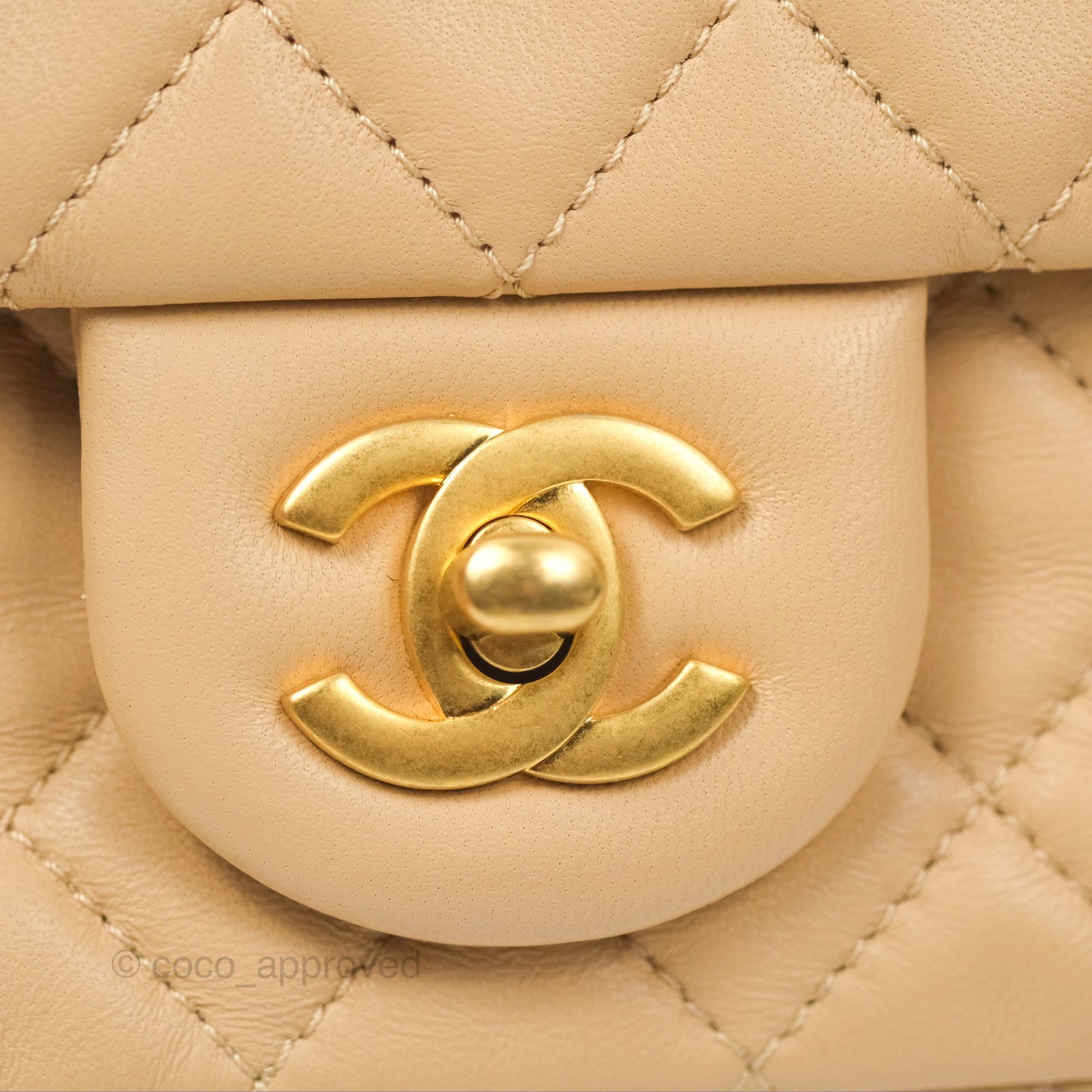 Chanel Mini Rectangular Pearl Crush Beige Lambskin Aged Gold Hardware