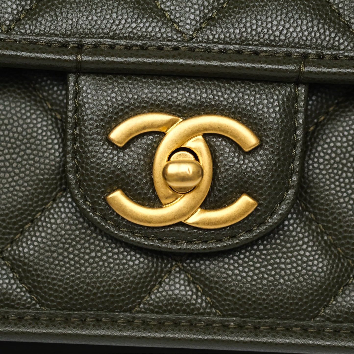 Chanel School Memory Top Handle Flap Army Green Caviar Aged Gold Hardware