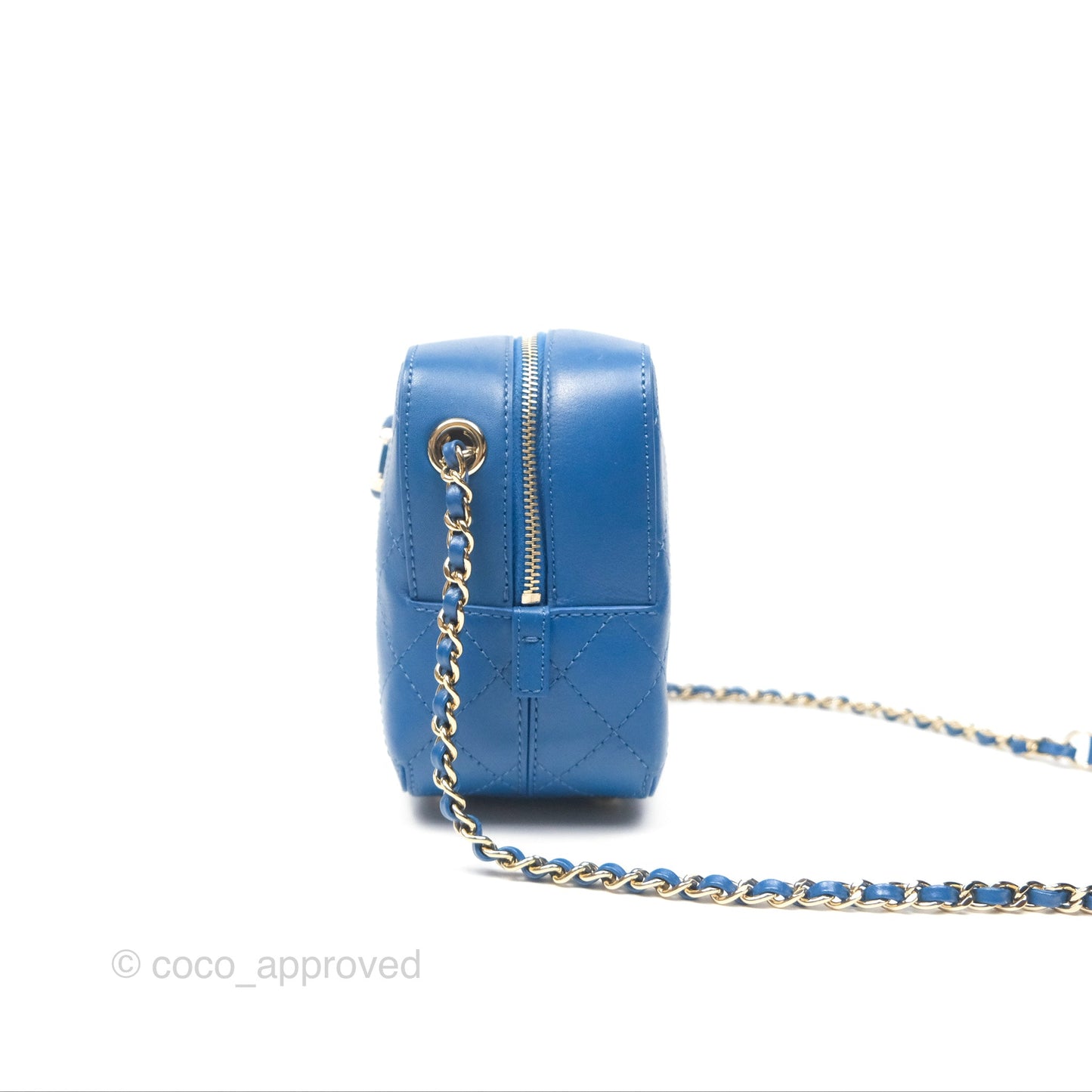 Chanel Stitched Camera Case Bag Blue Calfskin Gold Hardware