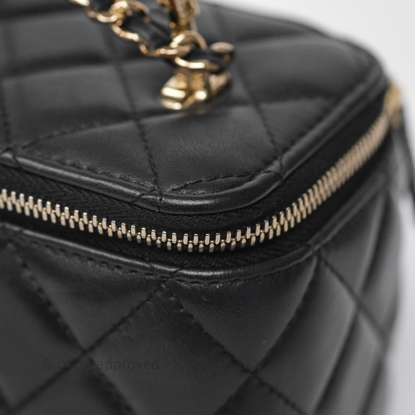 Chanel Crystals Top Handle Vanity Rectangular Black Lambskin Gold Hardware