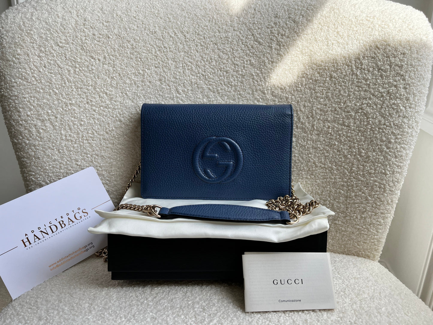 Luxury Gucci Trending 2025 Blue Soho Chain Wallet
