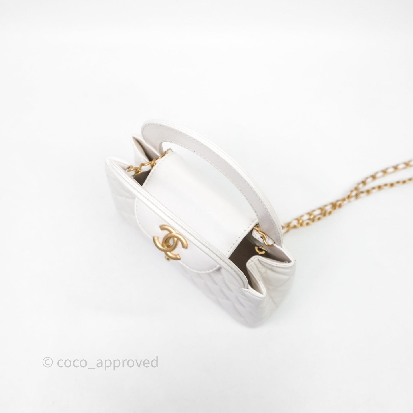 Chanel Kelly Bag Quilted White Lambskin Aged Gold Hardware