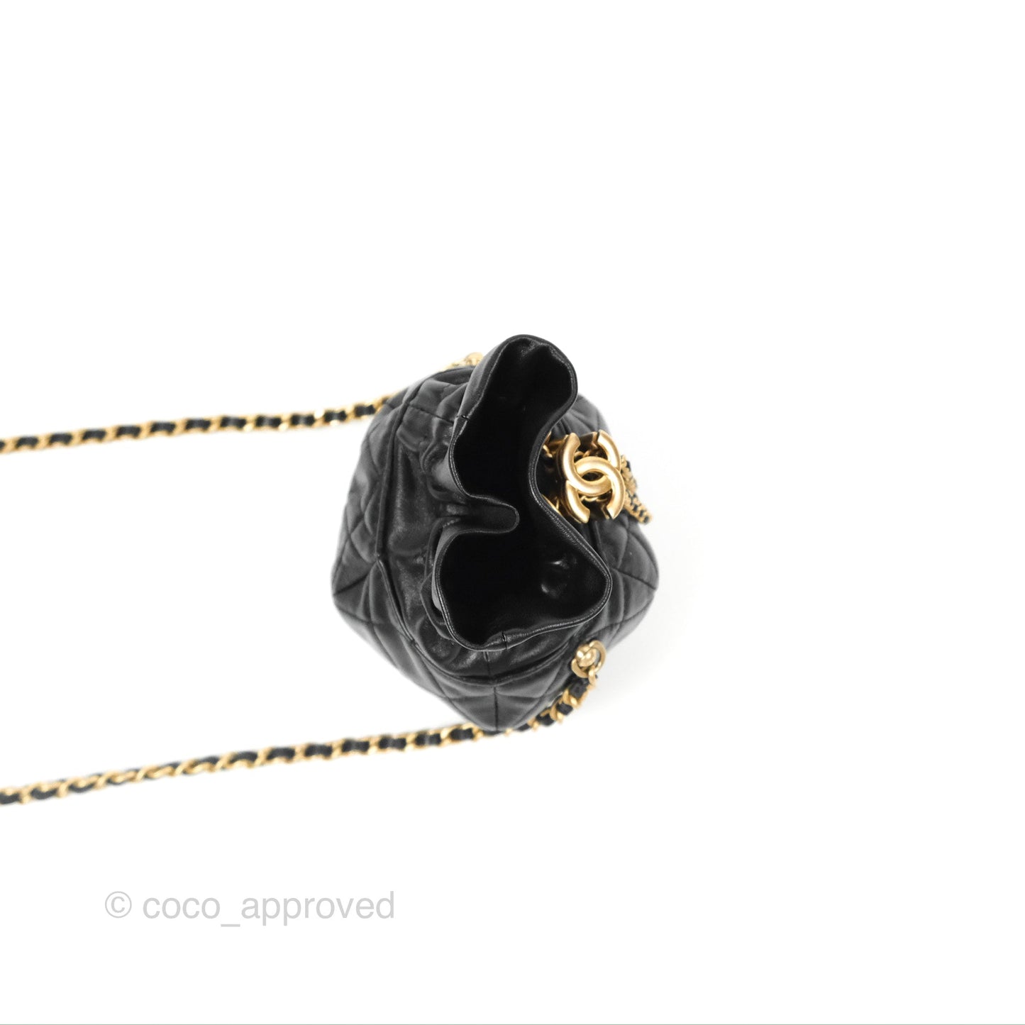Chanel Mini Round Clutch with Chain Black Shiny Lambskin 23S