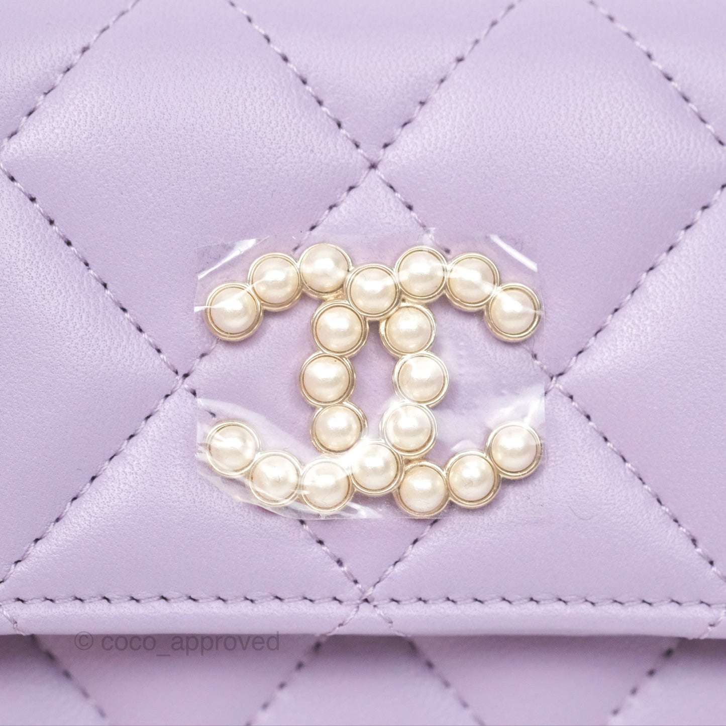 Chanel Flap Coin Purse Pearl CC Lilac Lambskin Gold Hardware