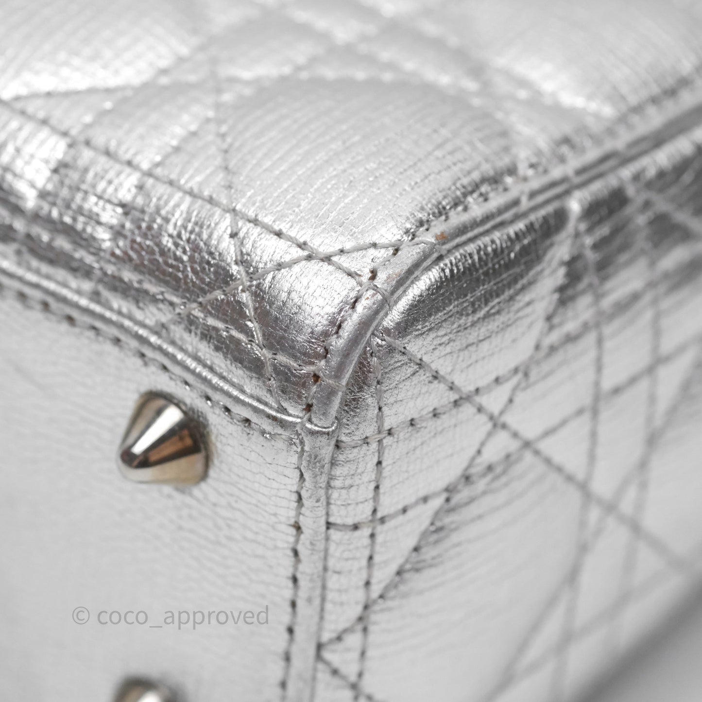 Christian Dior Small Lady Dior My ABCDior Silver Metallic Grained Calfskin Cannage