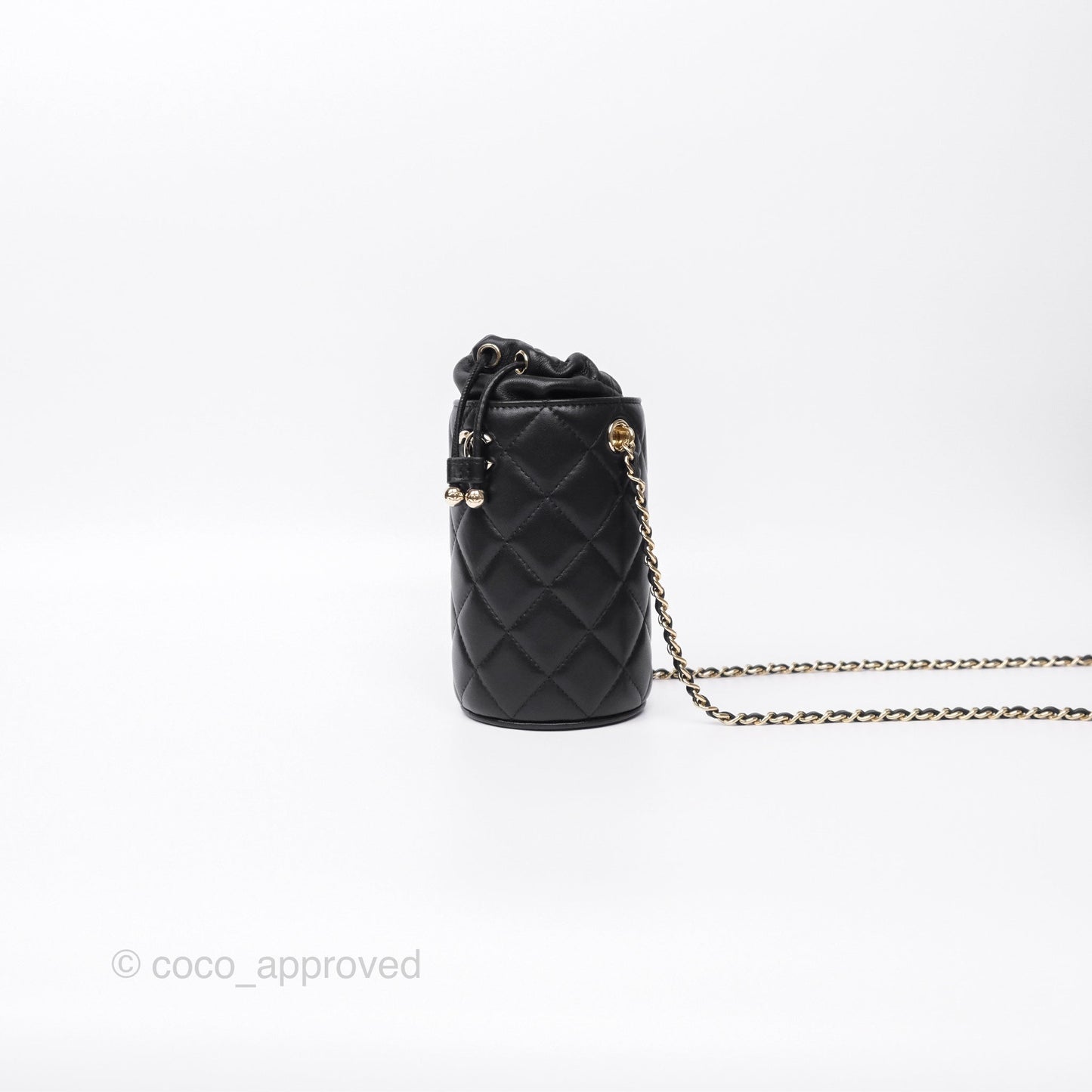 Chanel Small Bucket With Chain Black Lambskin Gold Hardware 21A