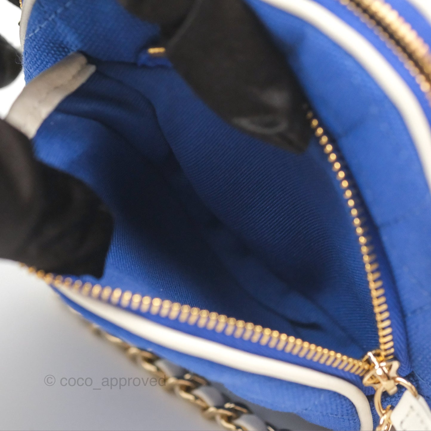 Chanel Mini Tennis Racket Clutch with Chain Blue White Cotton 23C