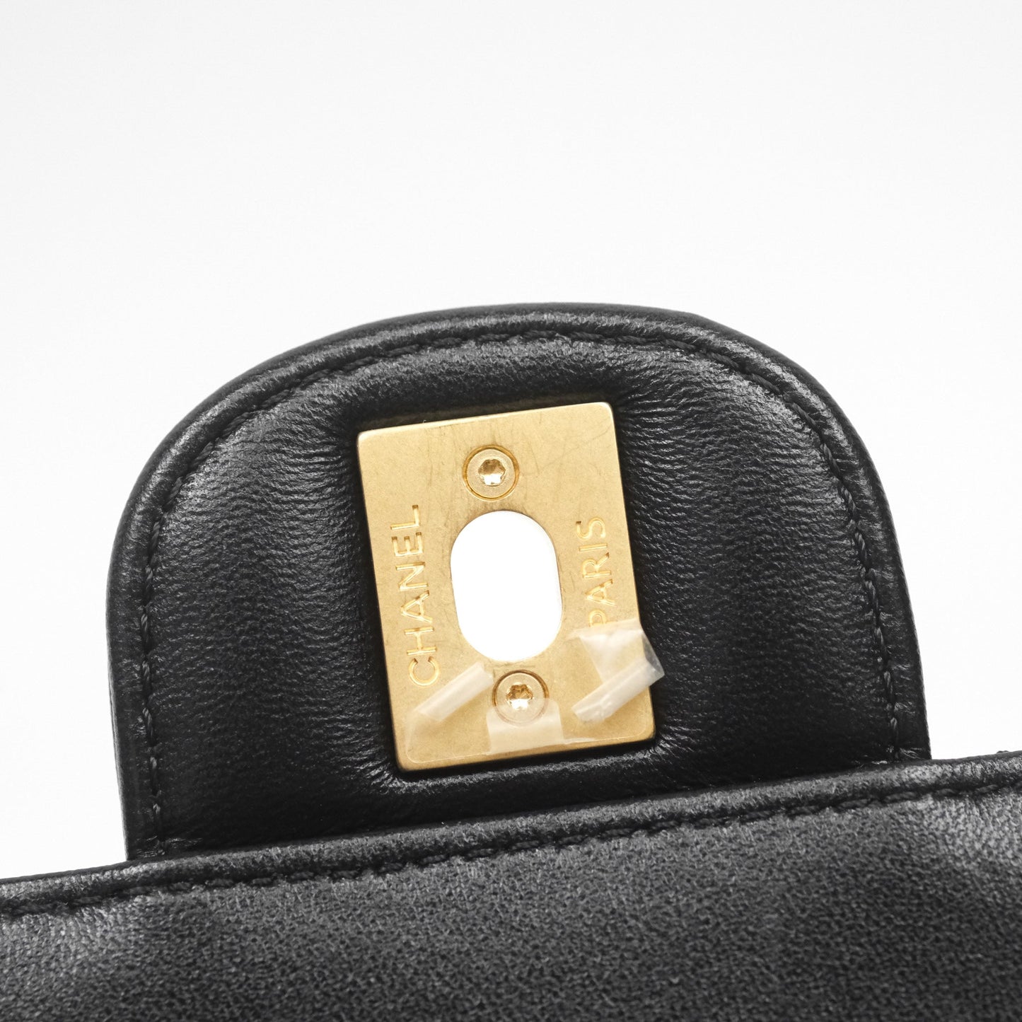 Chanel Logo Top Handle Small Flap Bag Black Lambskin Gold Hardware 24C