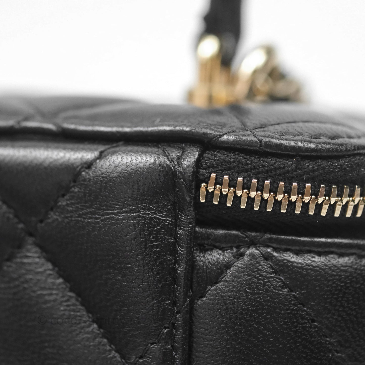 Chanel Vanity Rectangular Top Handle Black Lambskin Gold Hardware