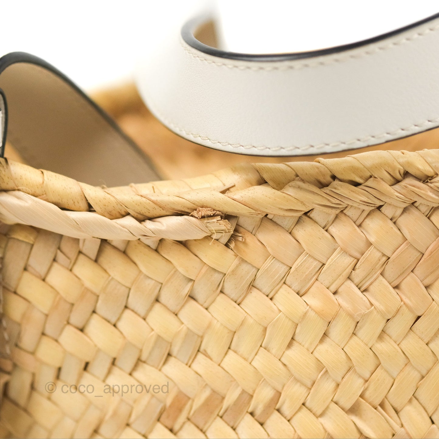 Loewe Small Basket Bag Natural Palm Leaf White Calfskin