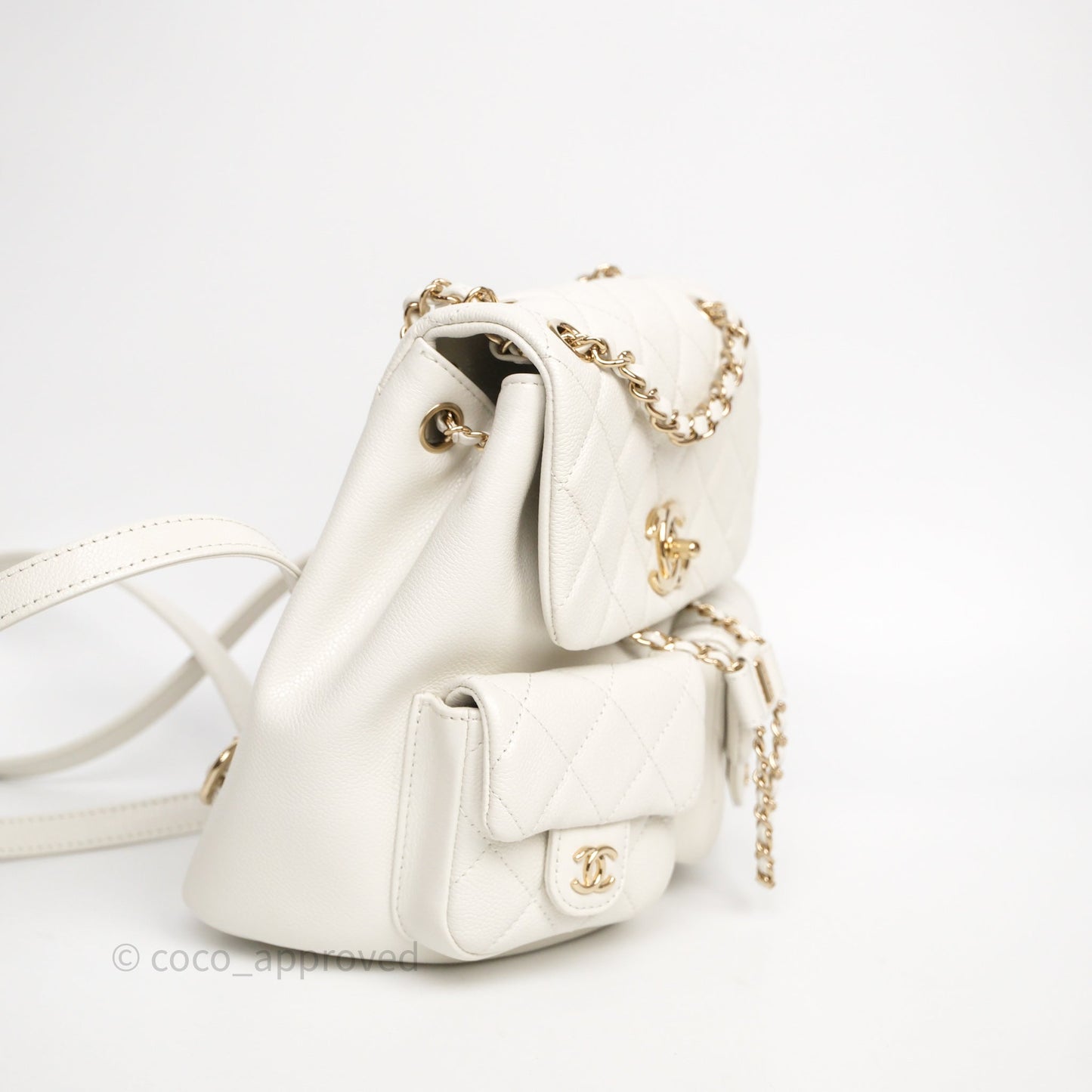 Chanel Duma Backpack Medium White Caviar Gold Hardware