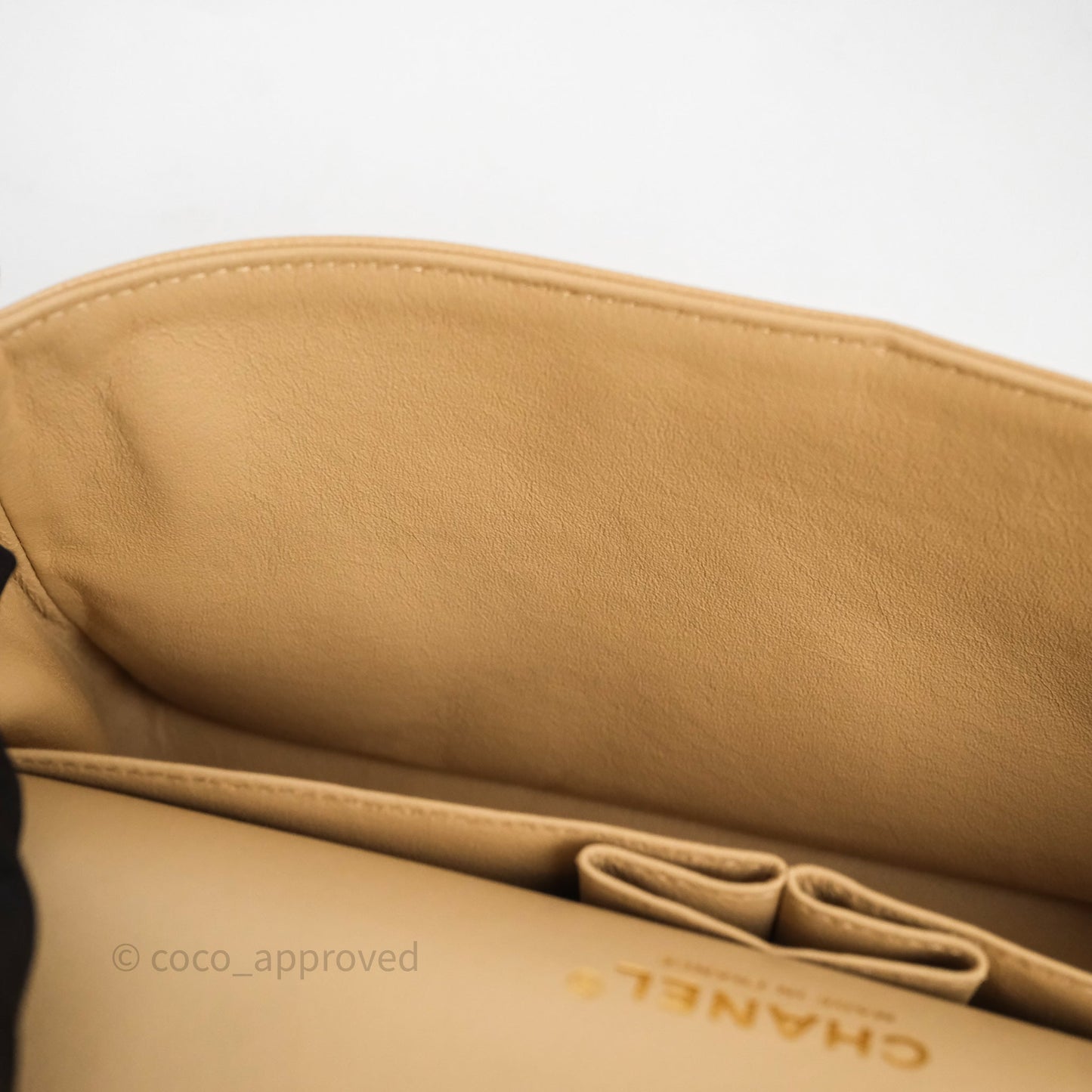 Chanel Classic M/L Medium Flap Quilted Beige Caviar Gold Hardware