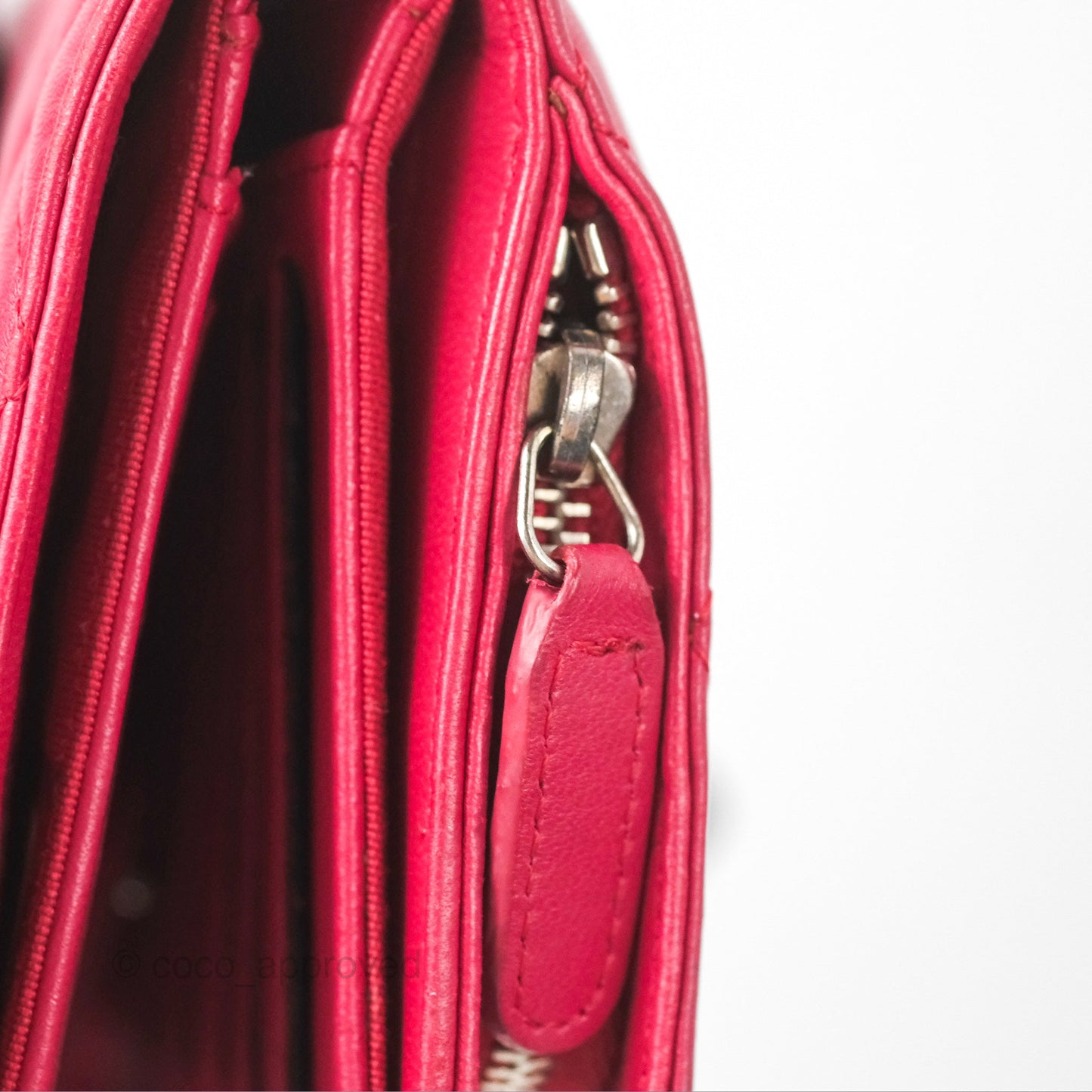 Chanel Quilted Classic French Wallet Lambskin Red Silver Hardware