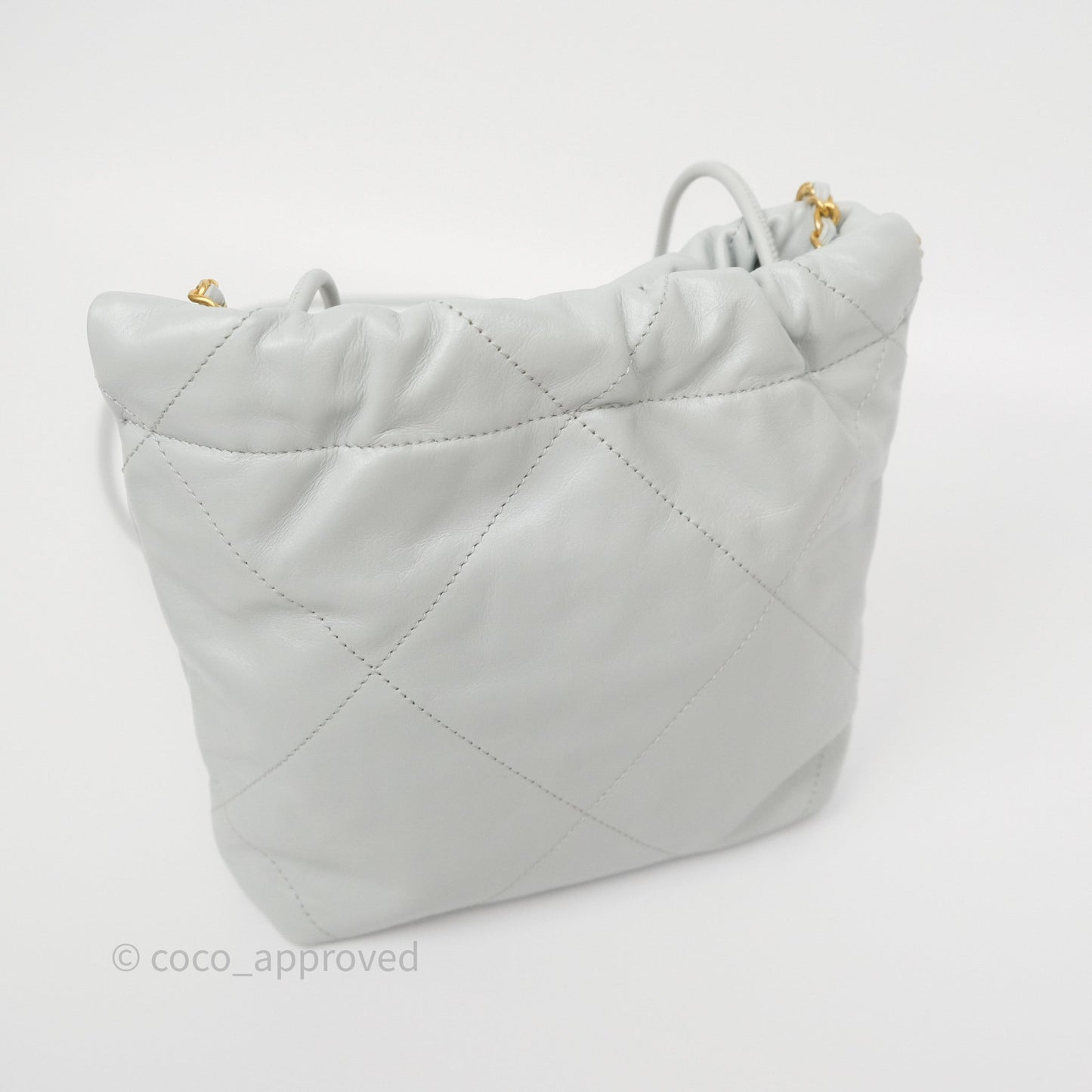 Chanel 22 Mini Bag Light Blue Shiny Crumpled Calfskin Aged Gold Hardware