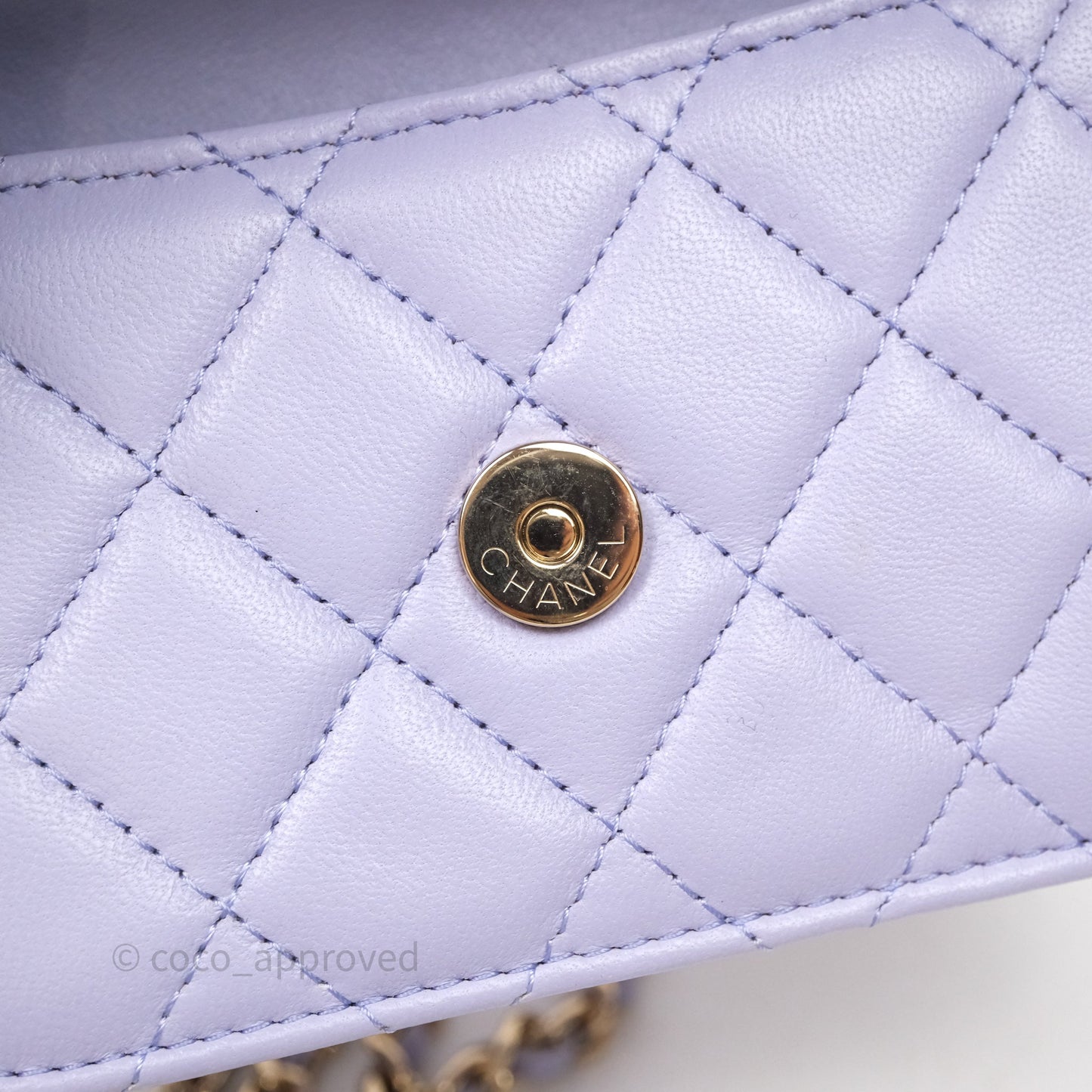 Chanel Mini Handle Flap Coin Purse With Chain Lilac Lambskin Gold Hardware