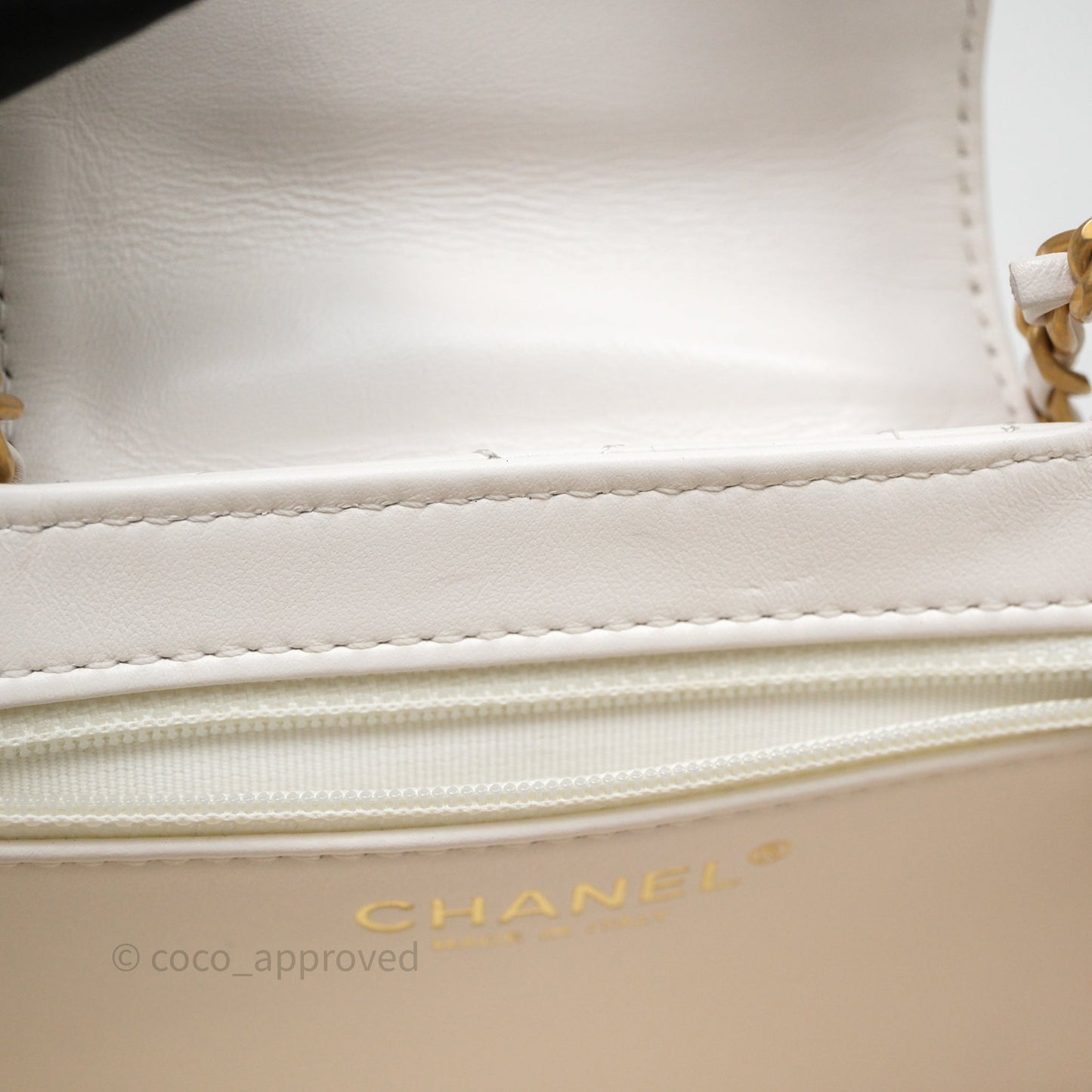 Chanel Kelly Bag Quilted White Lambskin Aged Gold Hardware