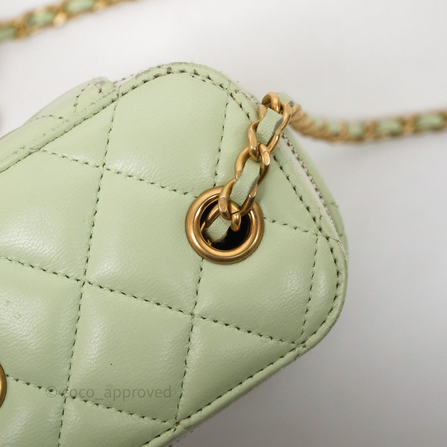 Chanel Mini Pearl Crush Vanity With Chain Green Aged Gold Hardware