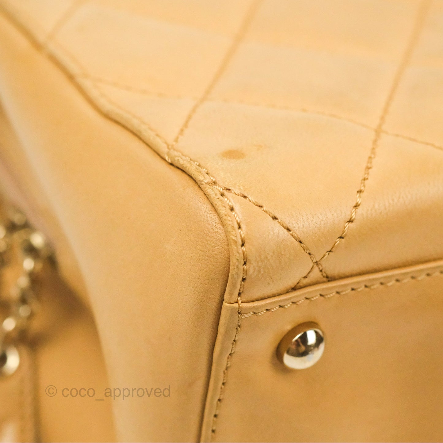 Chanel Vintage Small Top Handle Tote Quilted Beige Lambskin