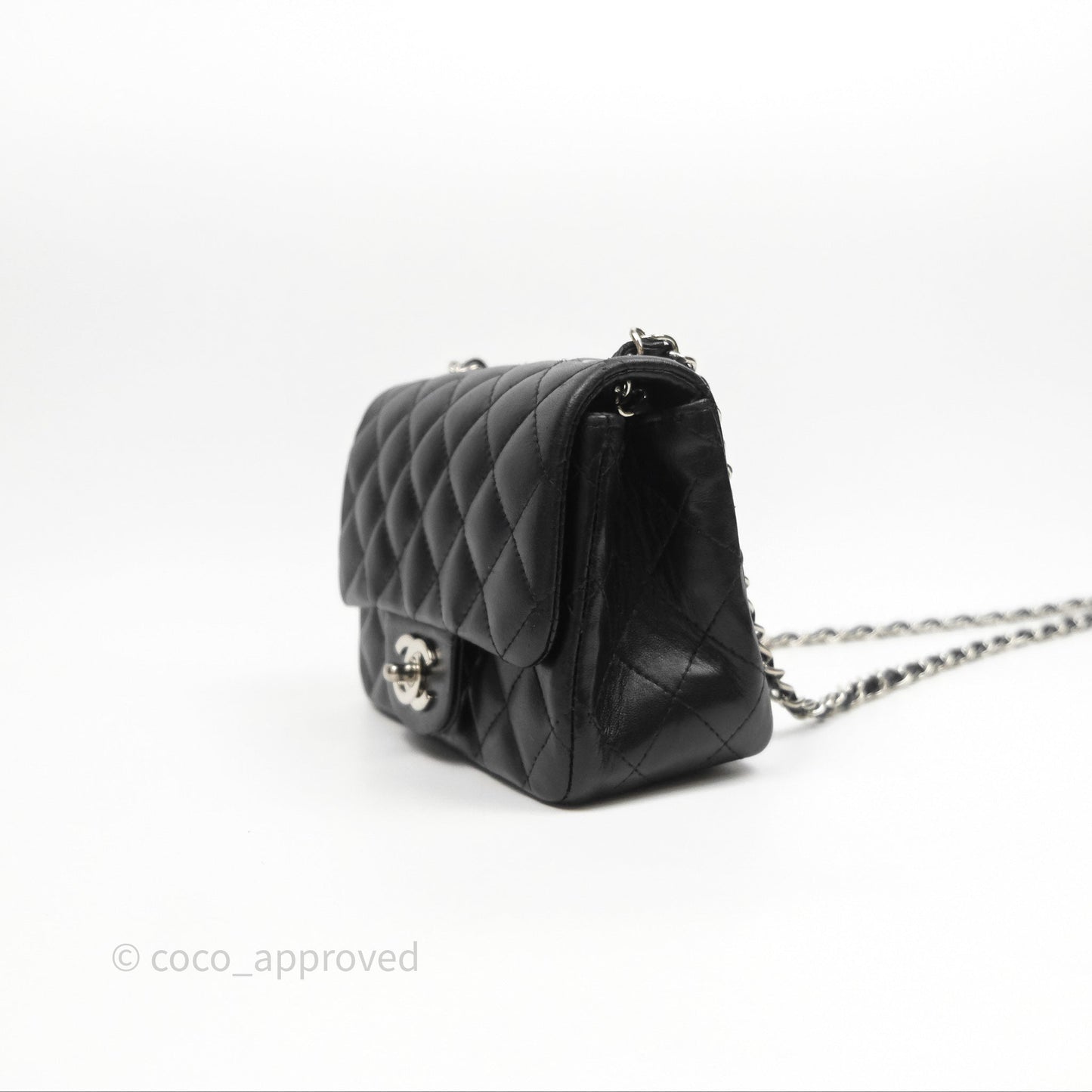 Chanel Mini Square Flap Quilted Black Lambskin Silver Hardware