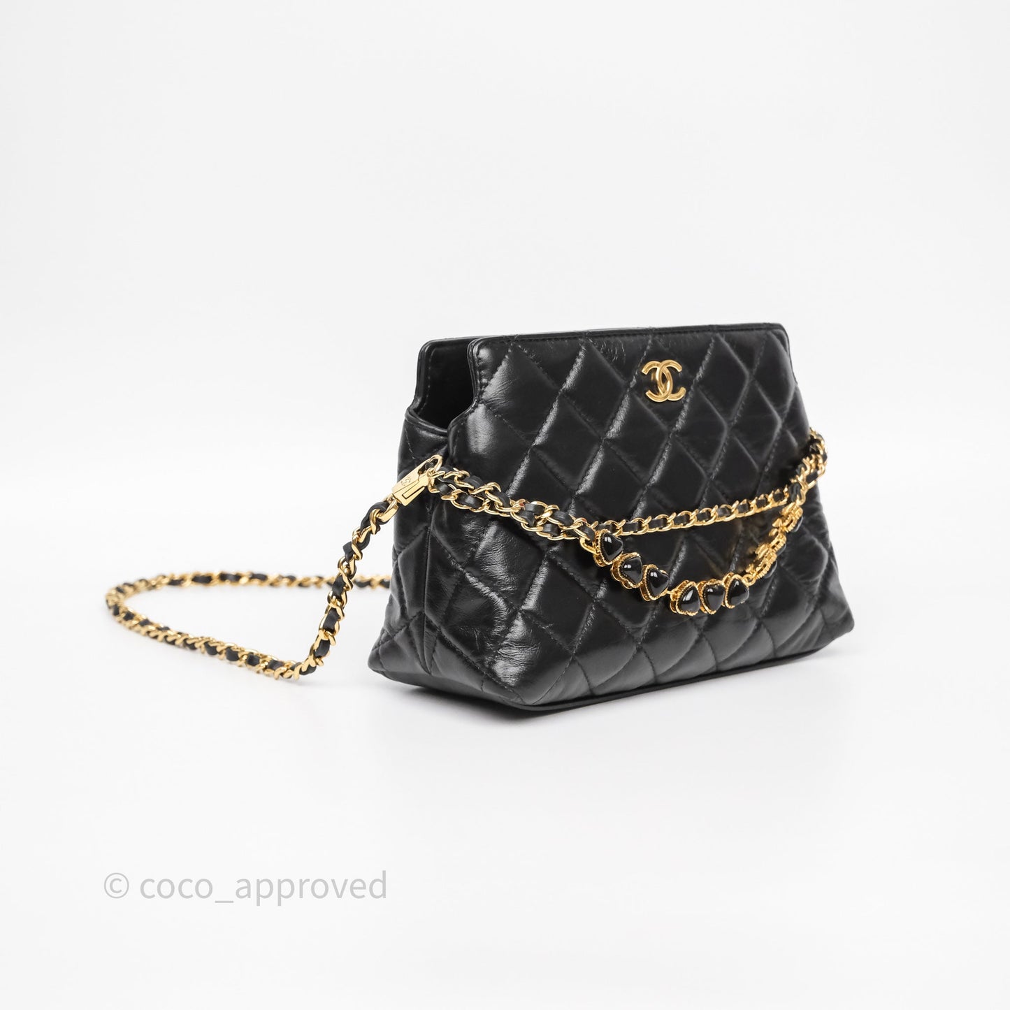 Chanel Clutch With Heart Chain Black Lambskin Gold Hardware
