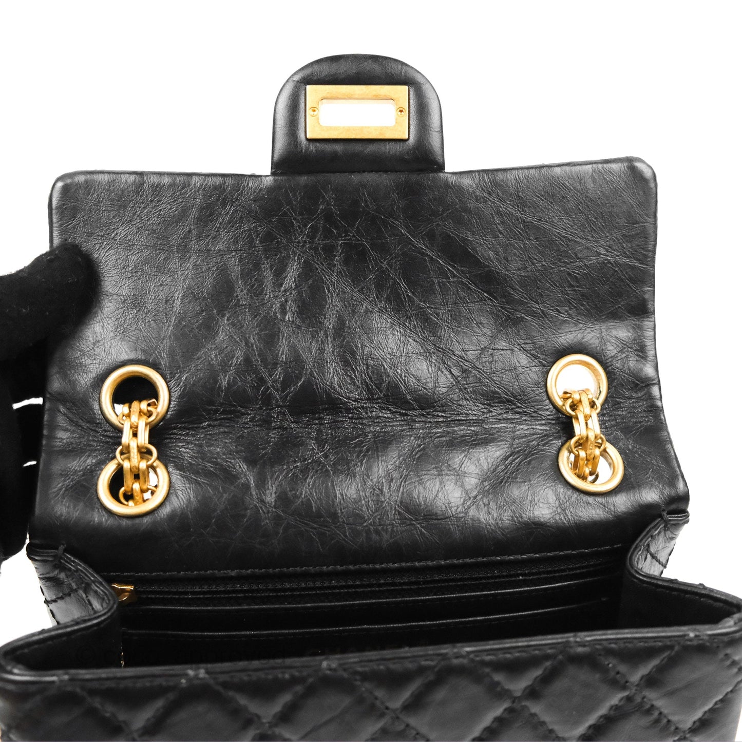 Chanel Mini Reissue 224 Black Aged Calfskin Aged Gold Hardware