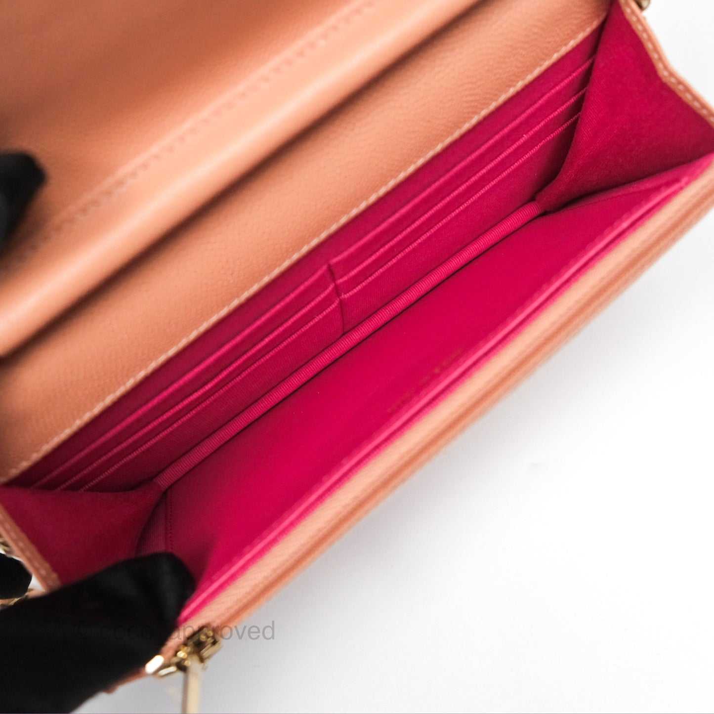 Chanel Quilted Wallet On Chain WOC Rosy Beige Caviar Gold Hardware