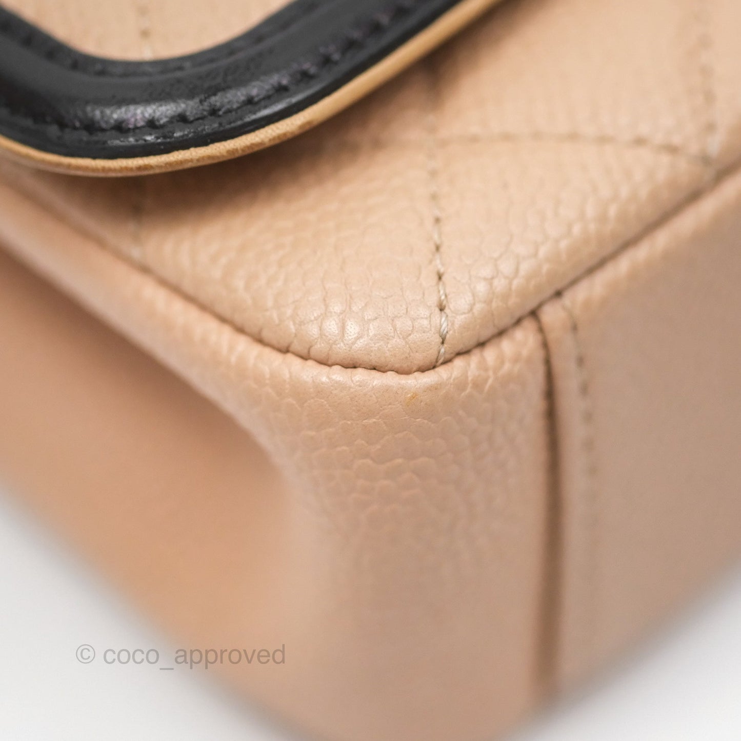 Chanel Small CC Filigree Flap Quilted Beige Black Caviar