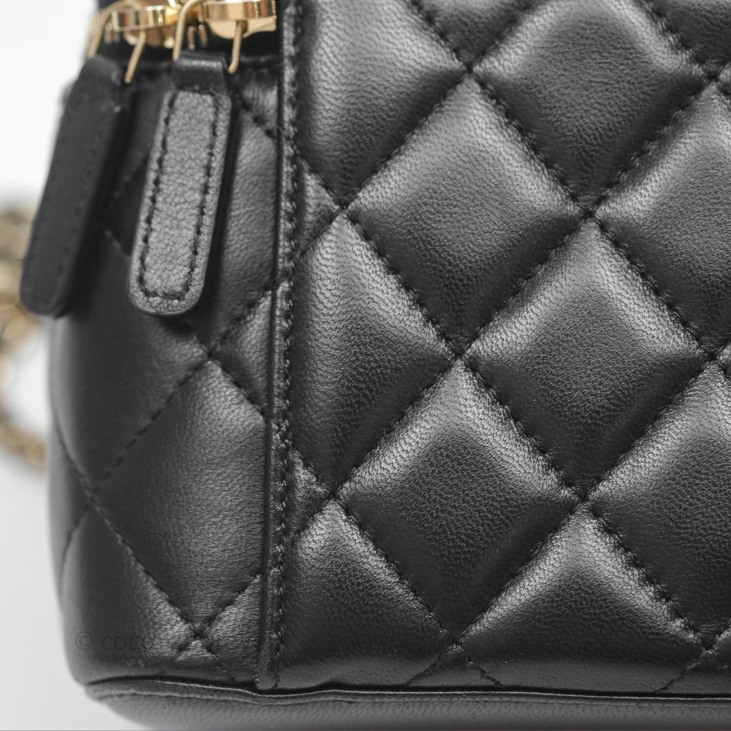 Chanel Classic Vanity Rectangular Top Handle With Chain Black Lambskin Gold Hardware