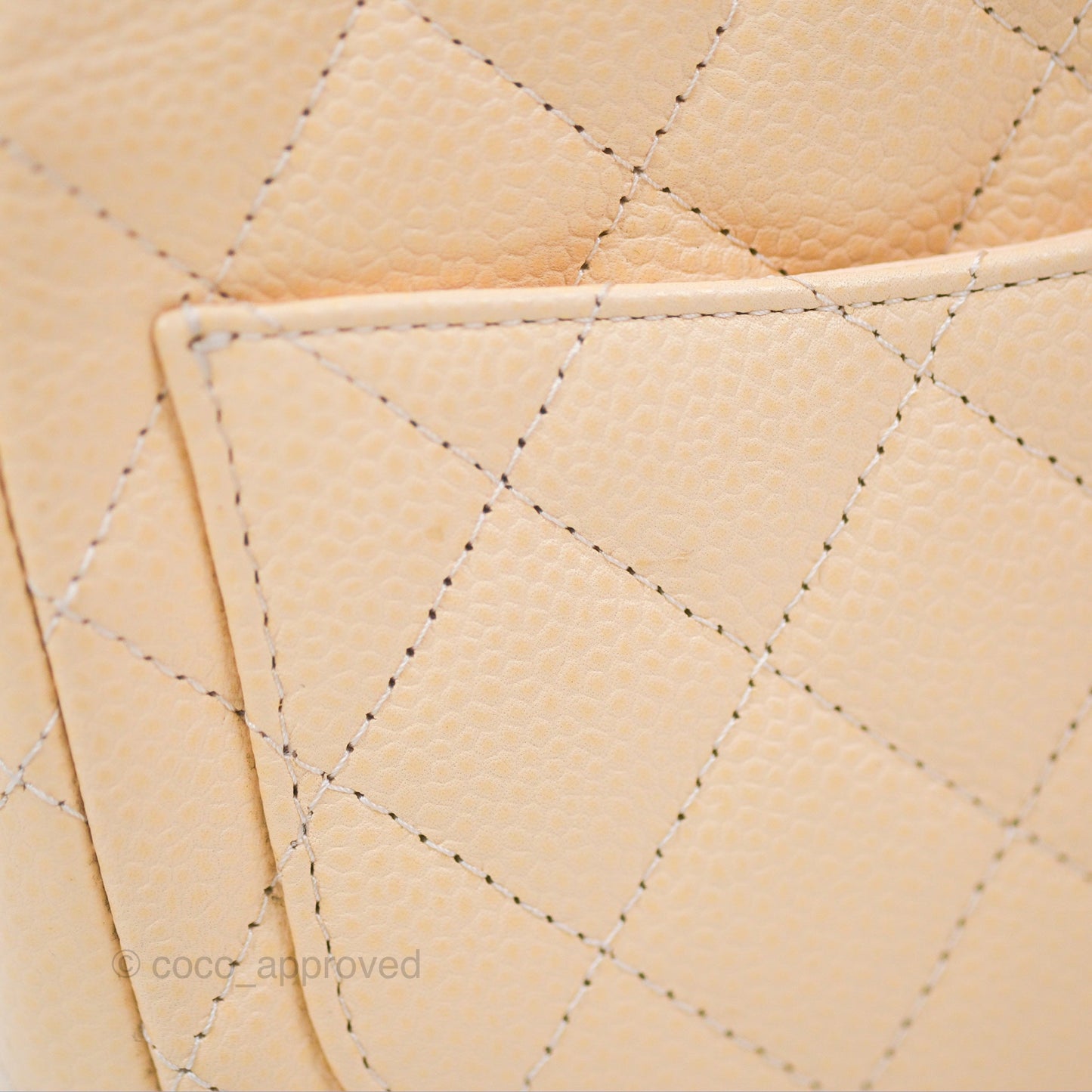 Chanel Quilted Mini Square Flap Light Beige Caviar Silver Hardware