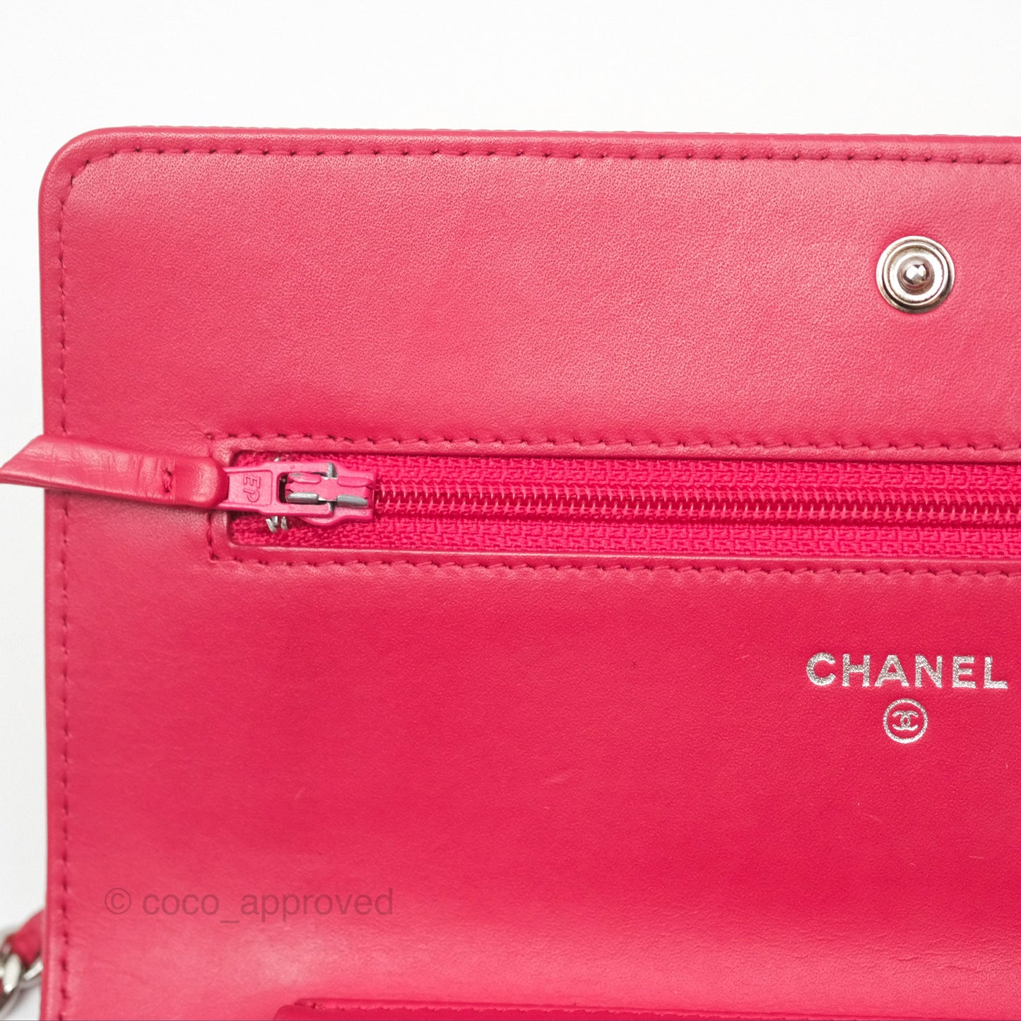 Chanel CC Wallet On Chain WOC Dark Pink Caviar Silver Hardware