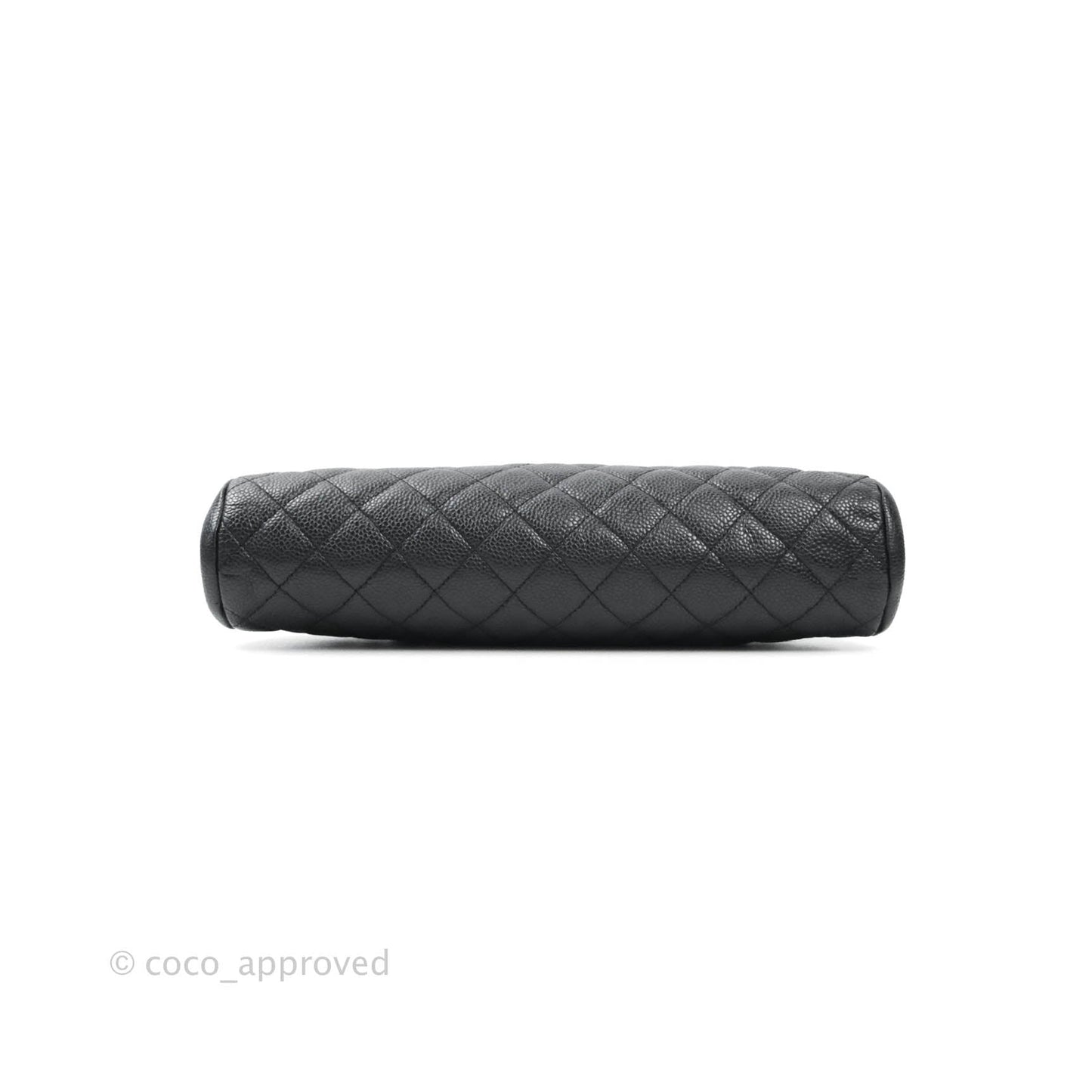 Chanel Quilted Timeless Kisslock Clutch Black Caviar Silver Hardware