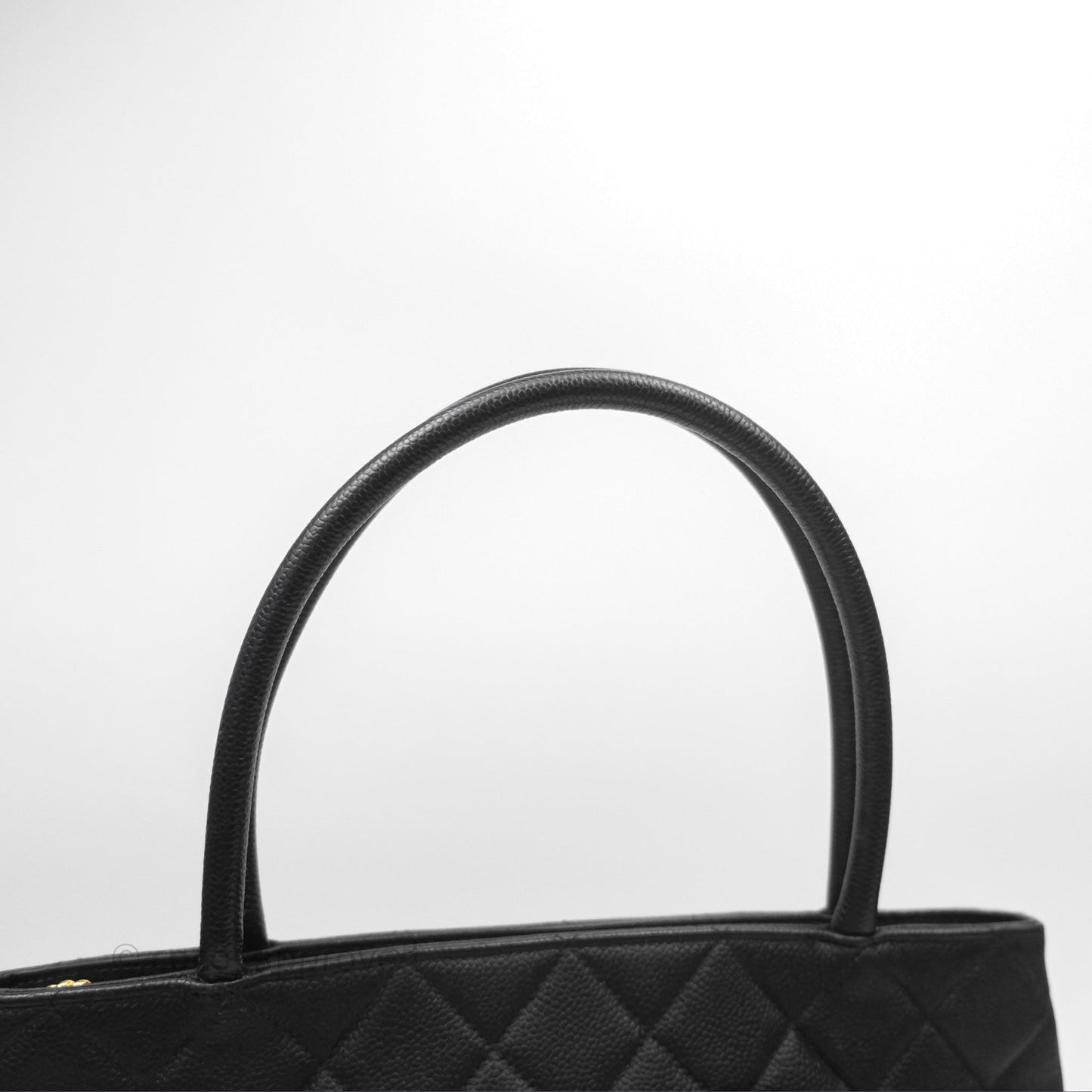 Chanel Vintage Medallion CC Black Caviar Tote Bag Gold Hardware