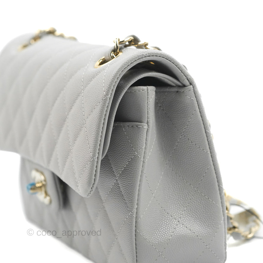 Chanel Classic Small S/M Quilted Flap Grey Caviar Gold Hardware 21A