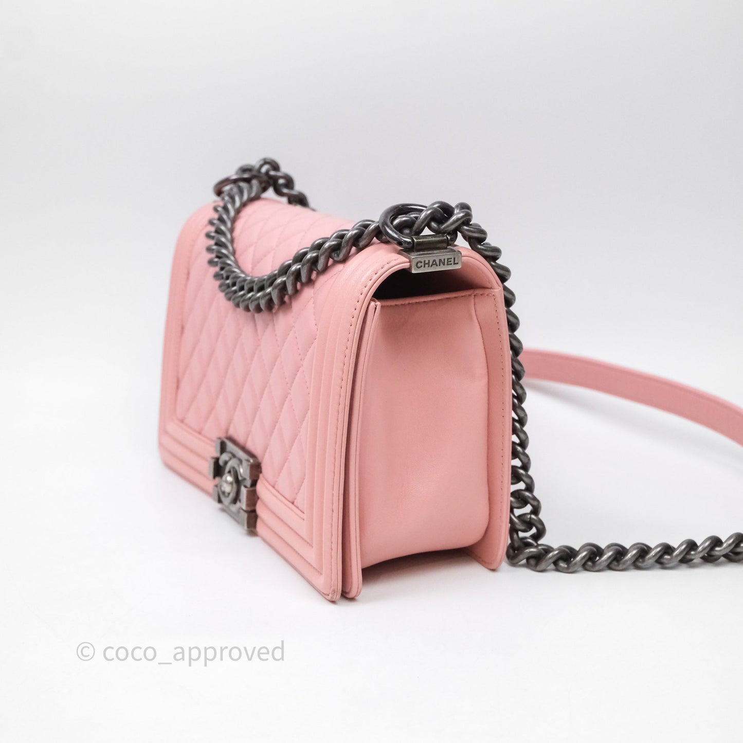 Chanel Quilted Medium Boy Pink Lambskin Ruthenium Hardware