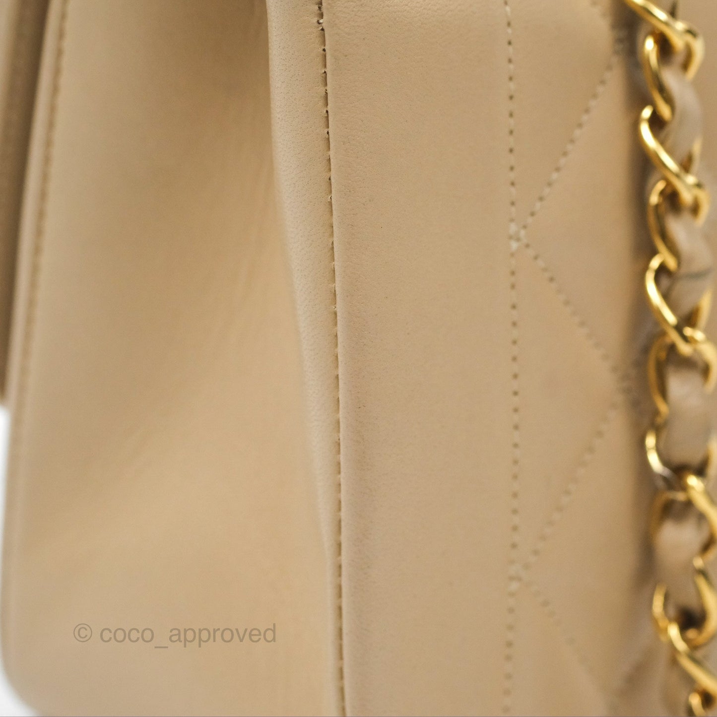 Chanel Vintage Small Quilted Classic Diana Flap Bag Beige Lambskin 24K Gold Hardware