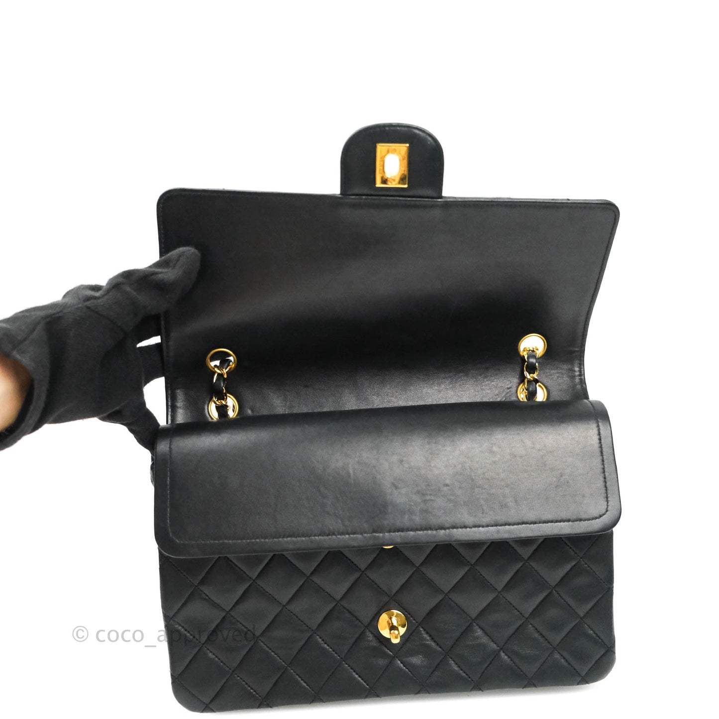 Chanel Vintage M/L Quilted Lambskin Medium Double Flap Bag Black