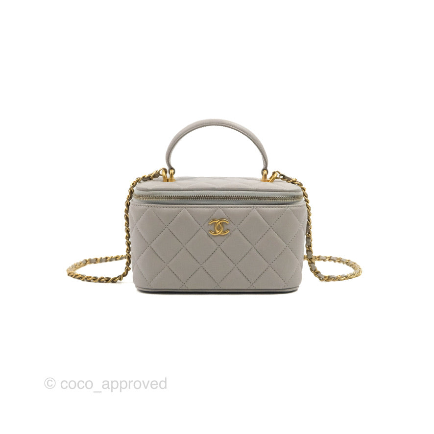 Chanel Vanity Rectangular Top Handle Grey Lambskin Gold Hardware