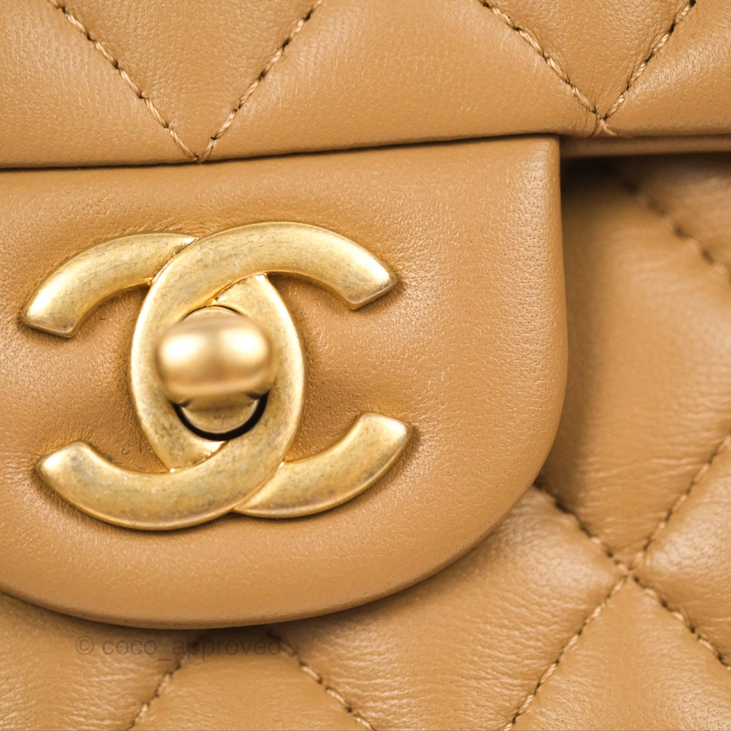 Chanel Top Handle Mini Rectangular Flap Bag Beige Lambskin Aged Gold Hardware