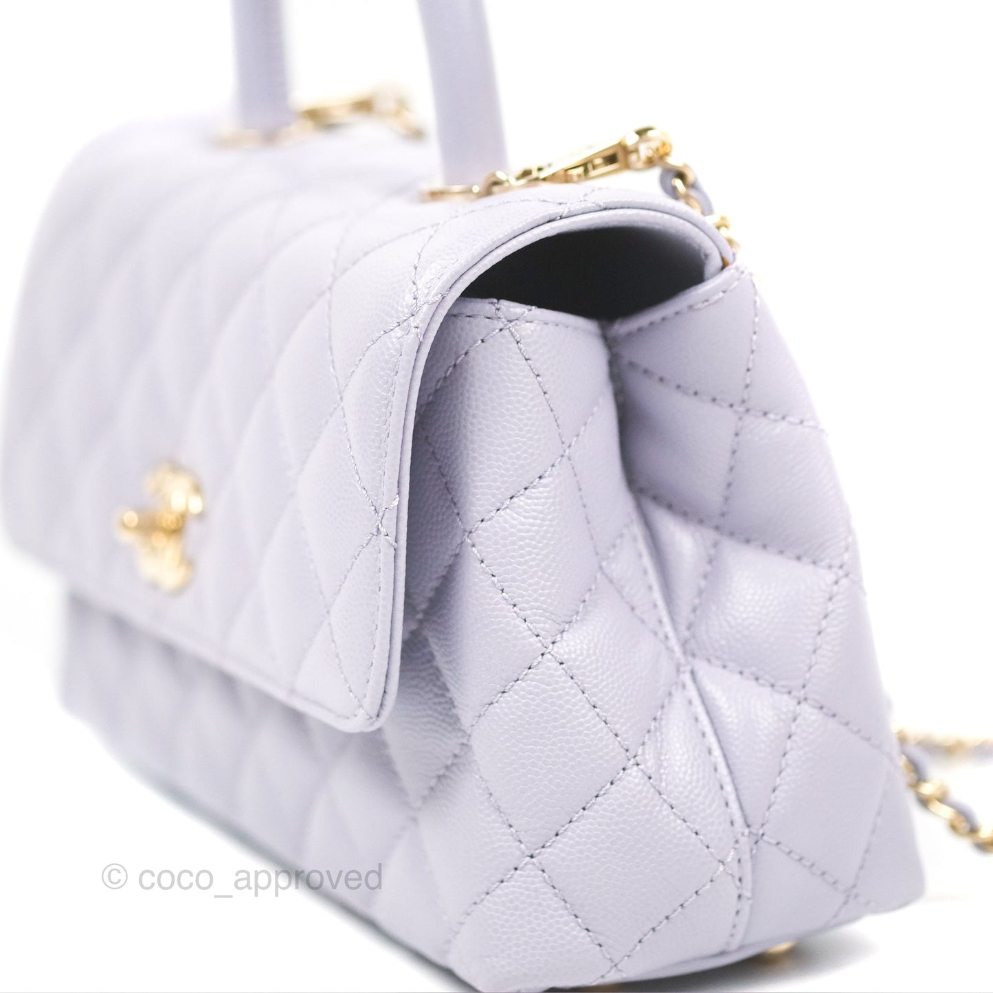 Chanel Small Coco Handle Quilted Lilac Caviar Gold Hardware