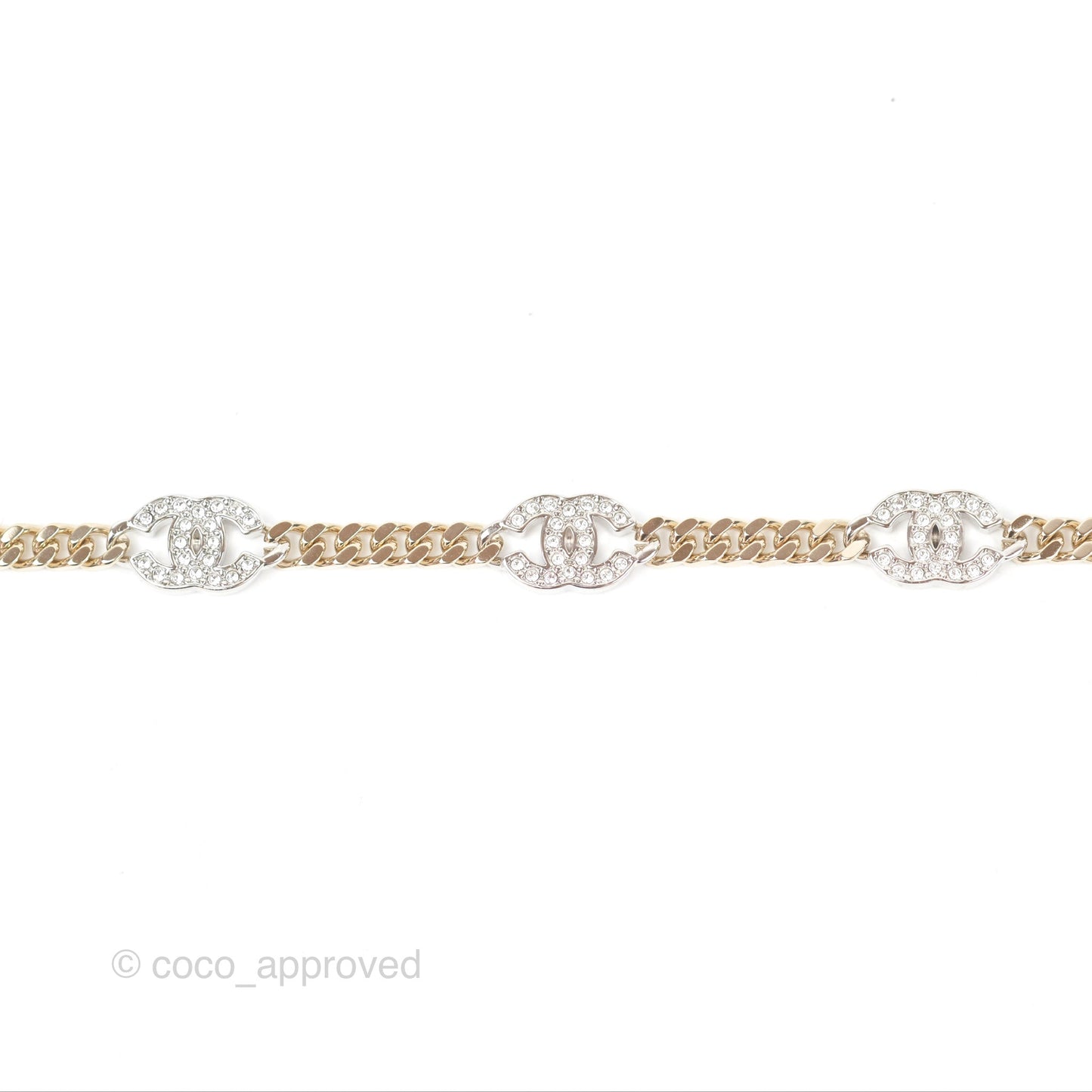 Chanel Silver CC Crystal Chain Choker Gold Tone 24V