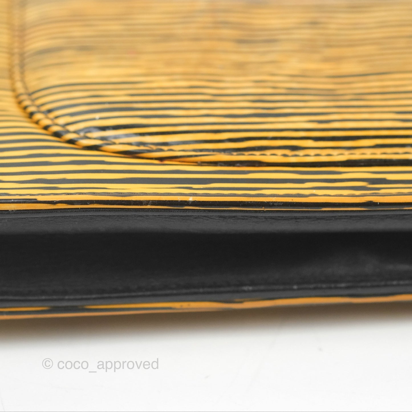Chanel Wallet on Chain Yellow Black Striped Patent Silver Hardware