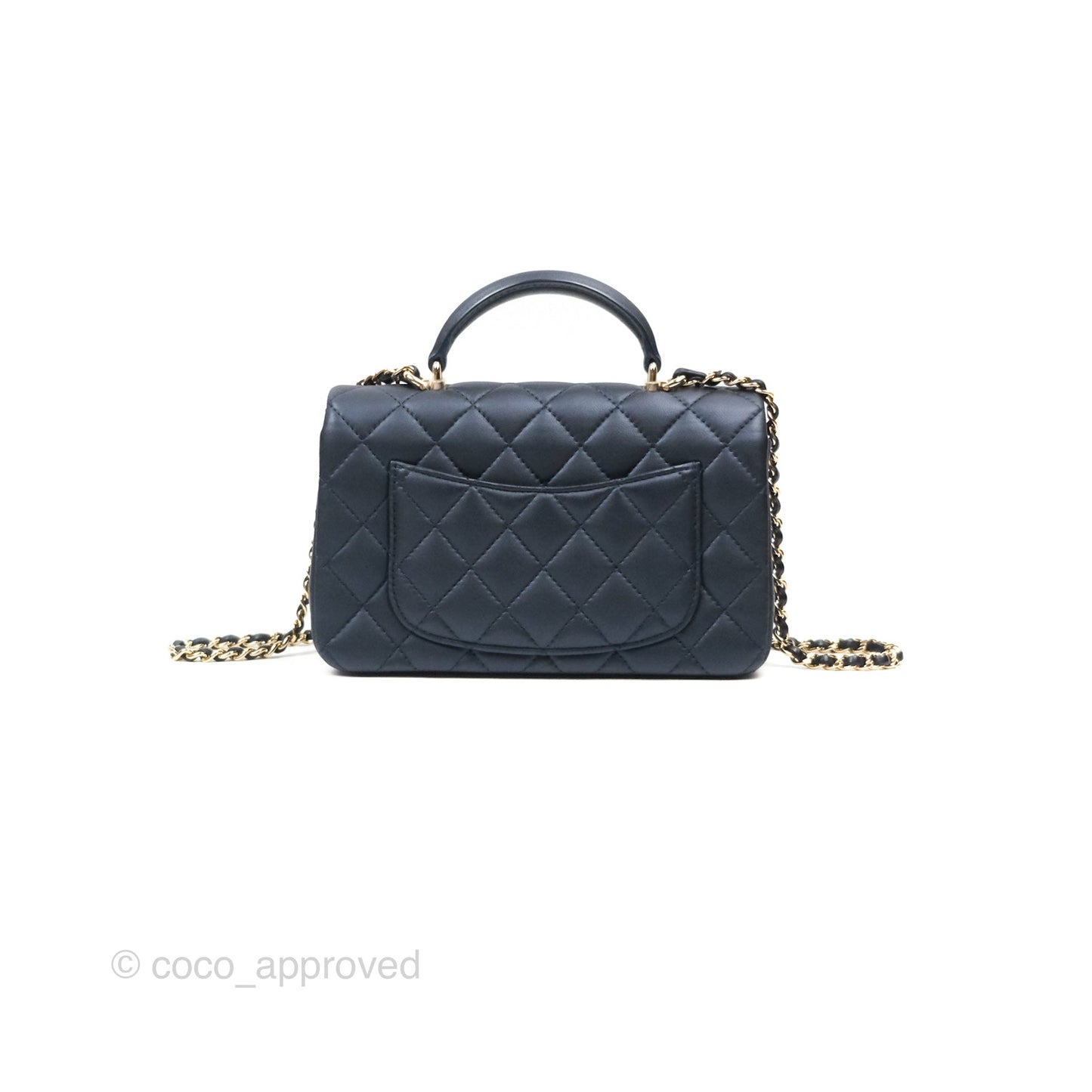 Chanel Top Handle Mini Rectangular Flap Bag Iridescent Navy Lambskin Gold Hardware