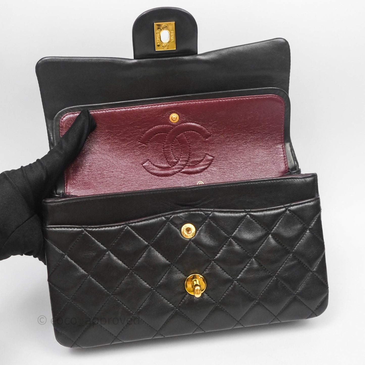 Chanel Vintage Classic Small Flap Bag Black Lambskin 24K Gold Hardware