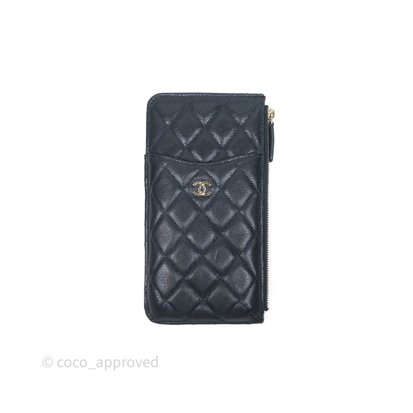 Chanel Classic Flat Navy Caviar Wallet Pouch Gold Hardware