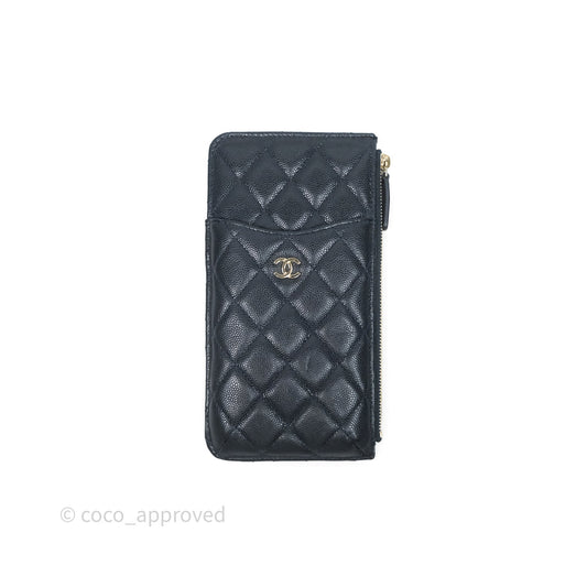 Chanel Classic Flat Navy Caviar Wallet Pouch Gold Hardware