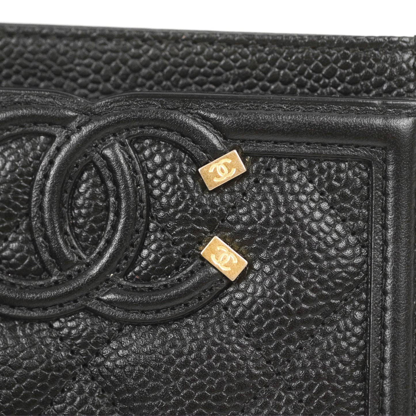 Chanel Filigree CC Flat Card Holder Black Caviar Gold Hardware
