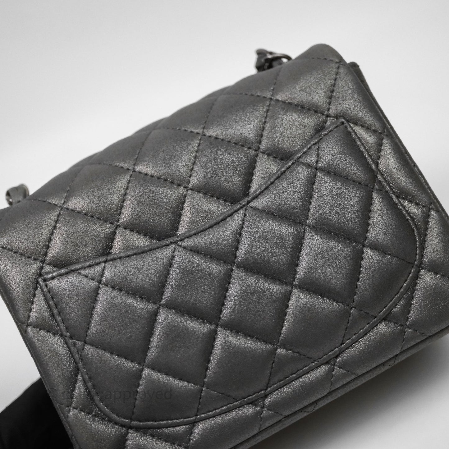 Chanel Mini Square Iridescent Grey Suede Gun Metal Hardware